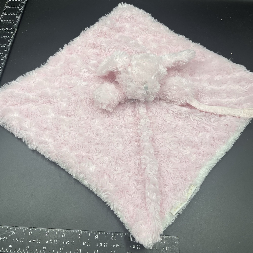 Blankets & Beyond Pink Bunny Rosebud Swirl Plush Security Blanket Lovey 13x13